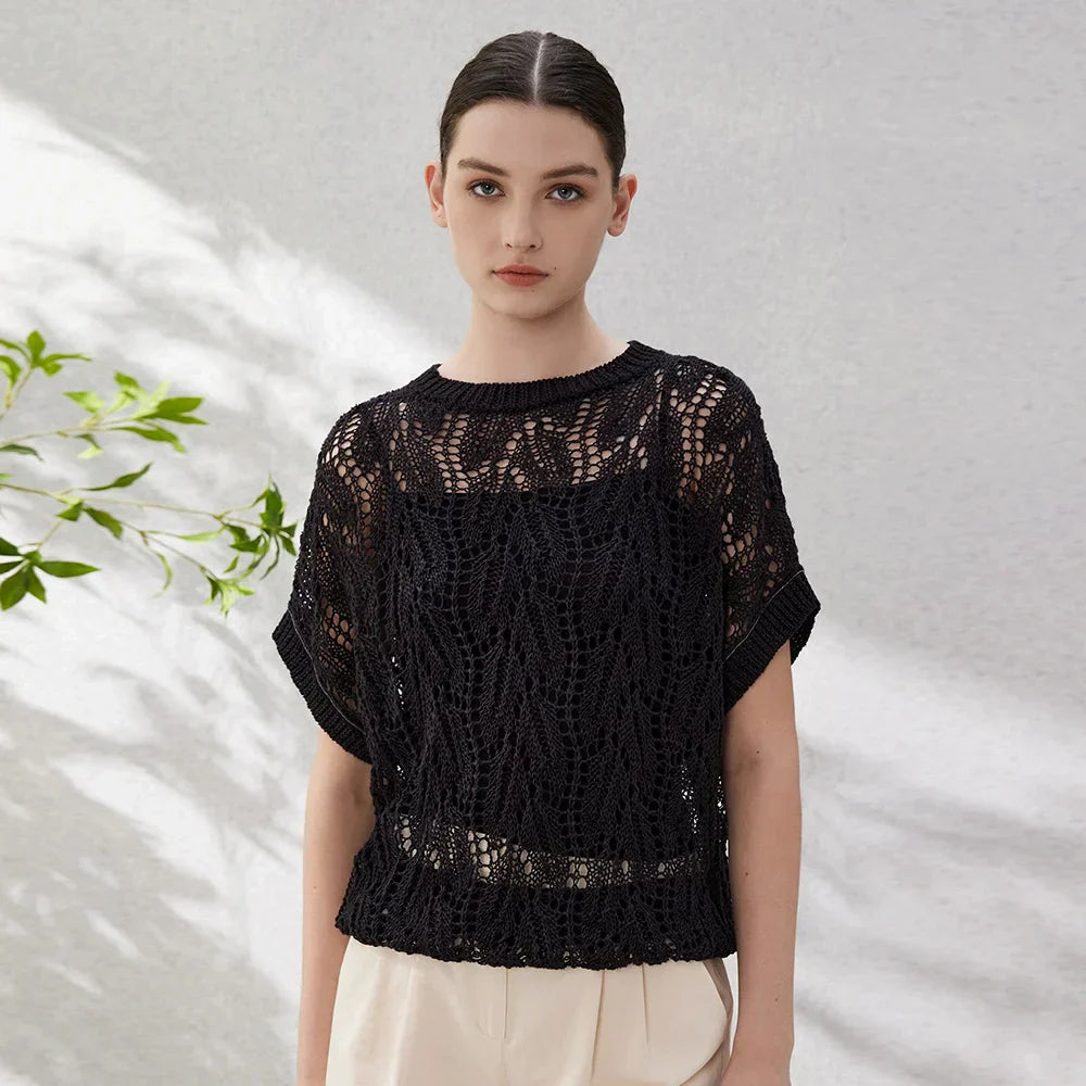 Geneive Hollow-out Linen Top