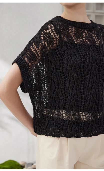 Geneive Hollow-out Linen Top