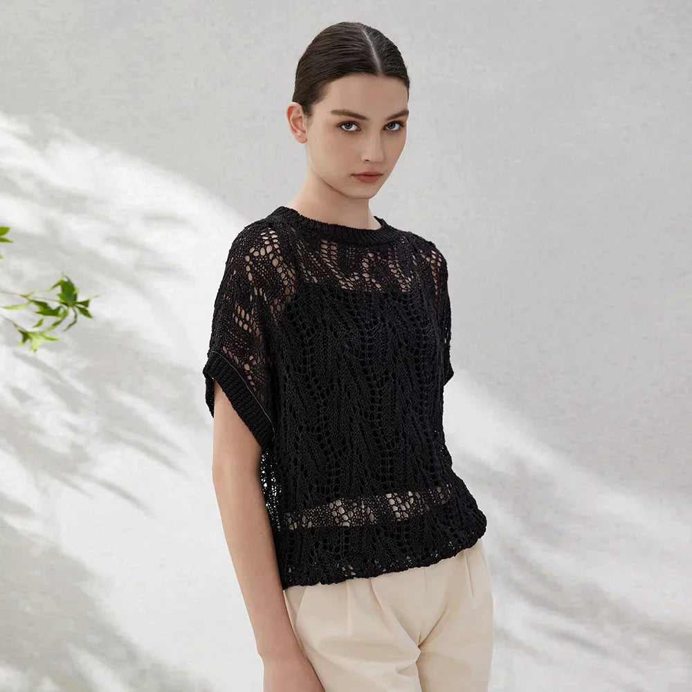 Geneive Hollow-out Linen Top