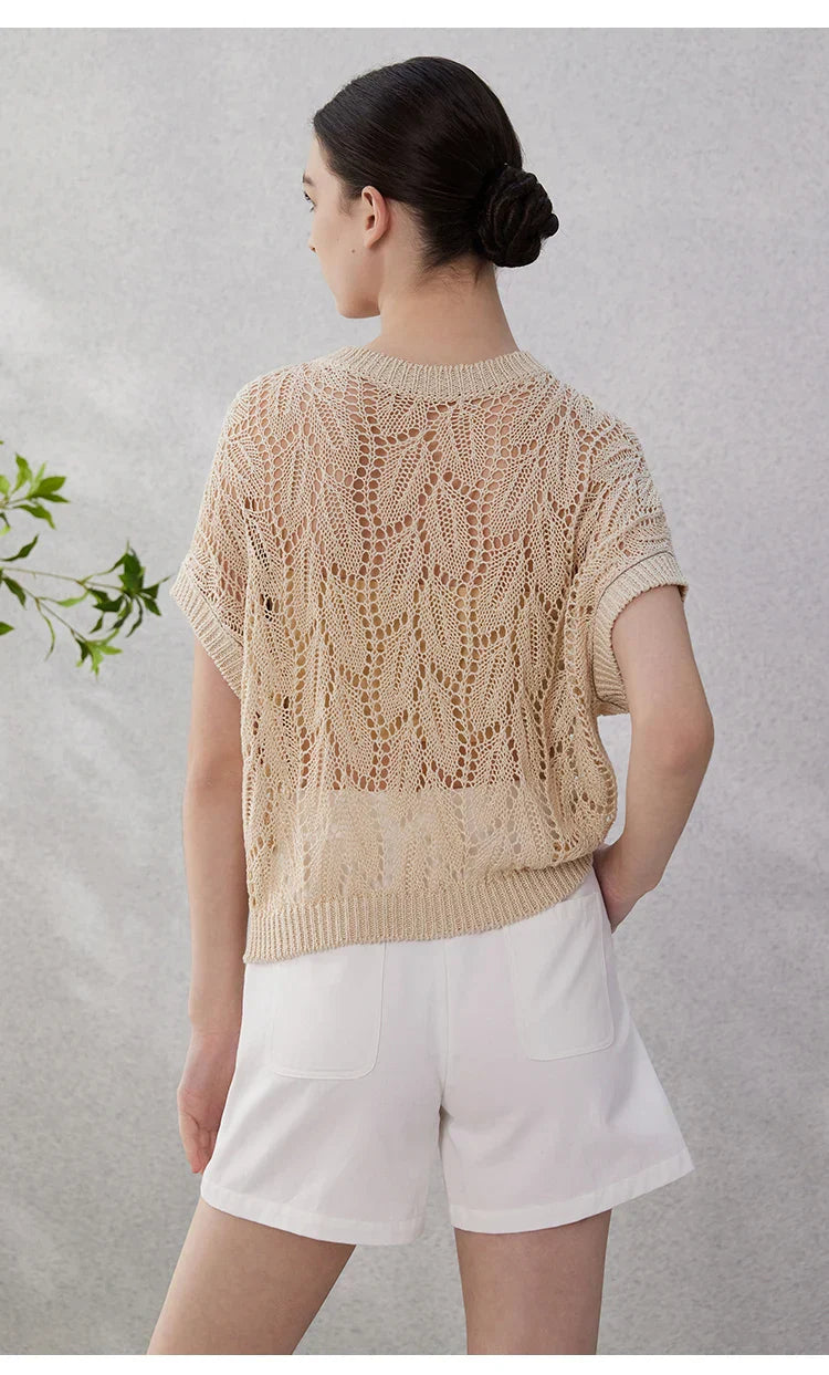 Geneive Hollow-out Linen Top
