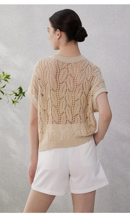 Geneive Hollow-out Linen Top