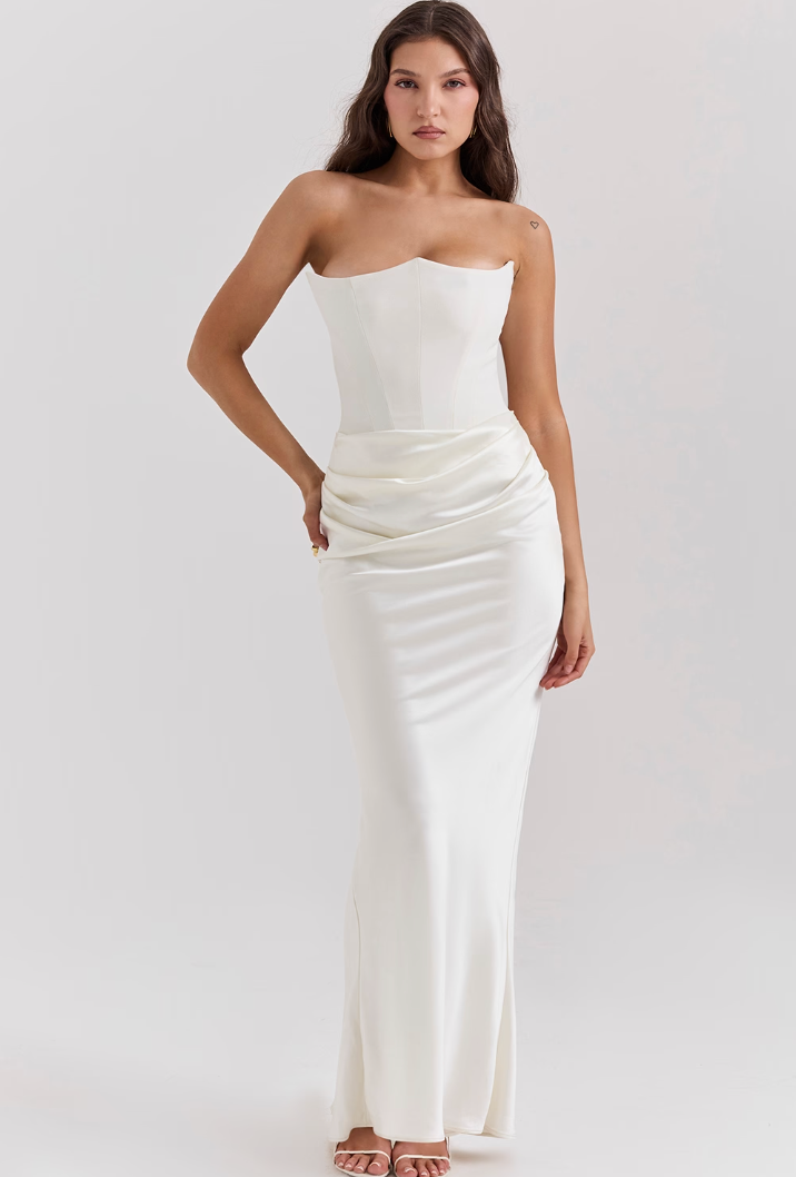 SMOKE STRAPLESS CORSET MAXI DRESS