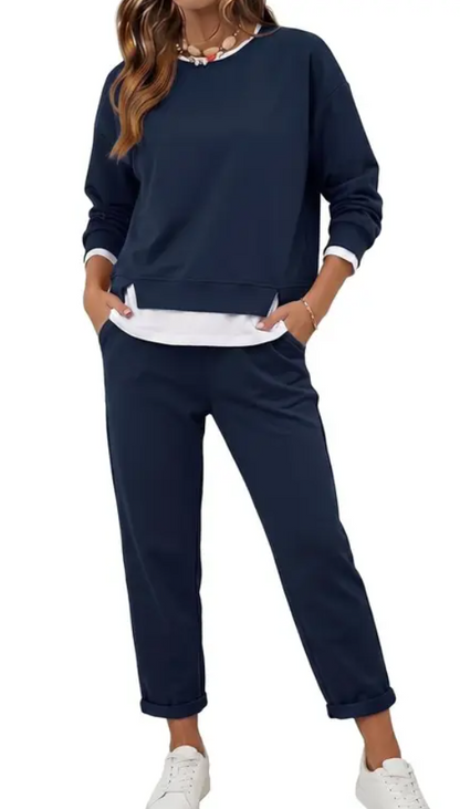 Women's 2 Piece Set Fake Layering Crewneck