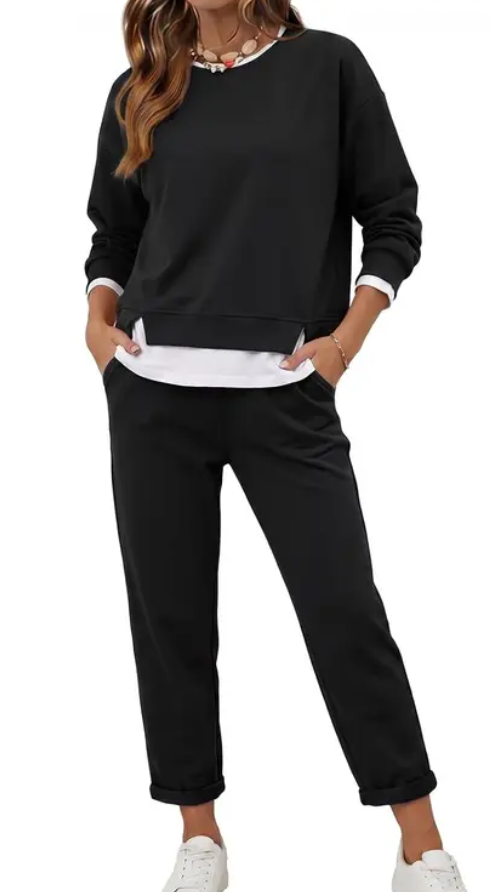 Women's 2 Piece Set Fake Layering Crewneck
