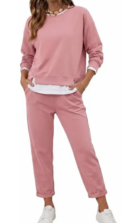 Women's 2 Piece Set Fake Layering Crewneck
