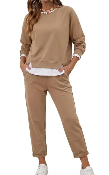 Women's 2 Piece Set Fake Layering Crewneck