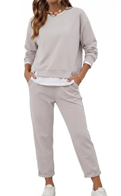 Women's 2 Piece Set Fake Layering Crewneck
