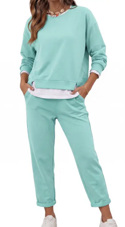 Women's 2 Piece Set Fake Layering Crewneck