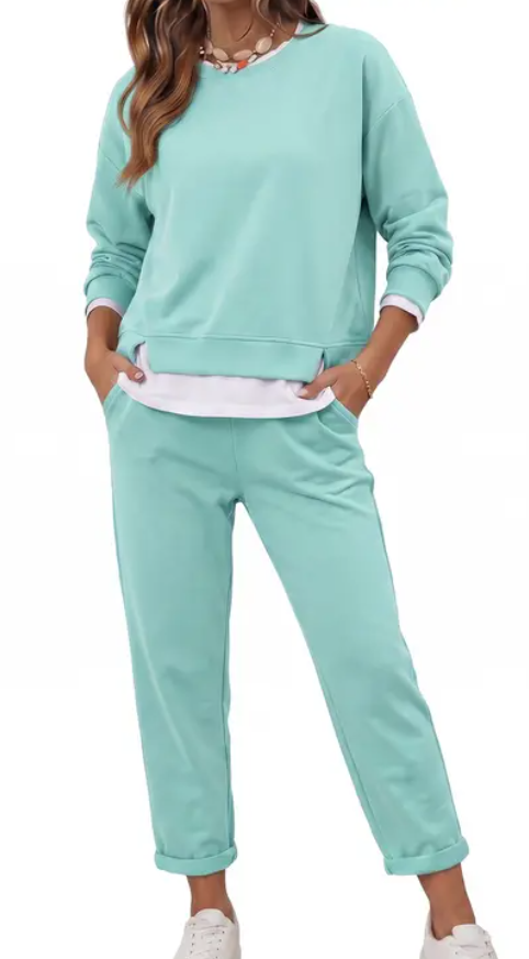 Women's 2 Piece Set Fake Layering Crewneck