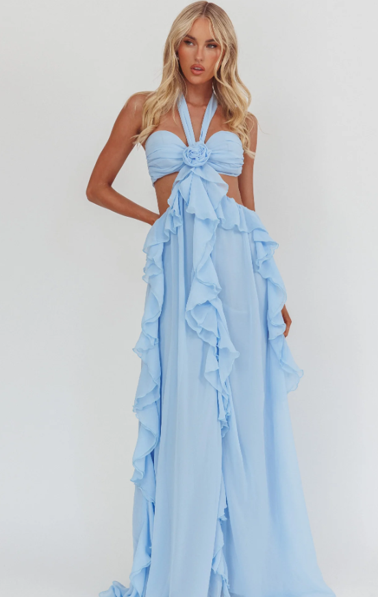 Santiago Cut-Out Ruffle Maxi Dress White