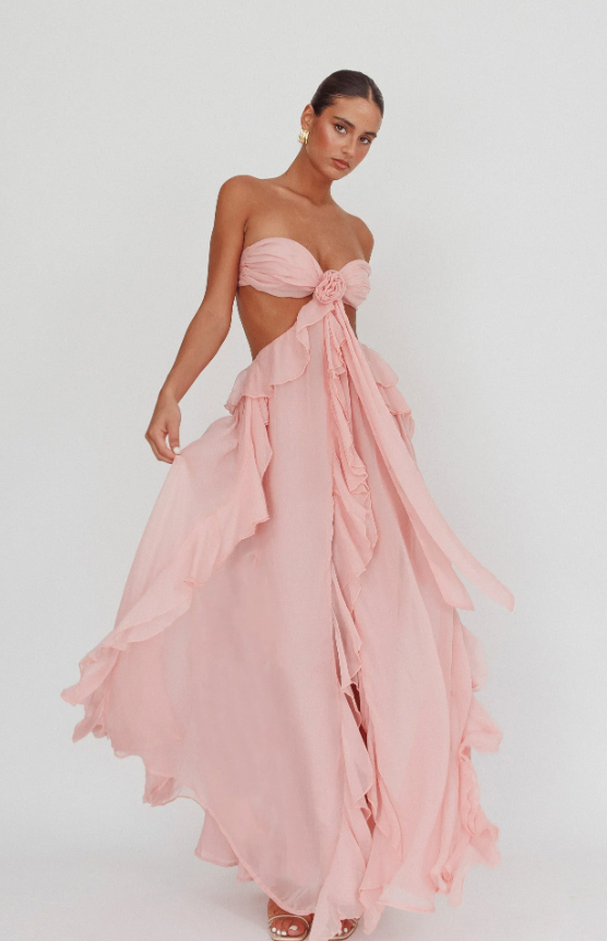 Santiago Cut-Out Ruffle Maxi Dress White