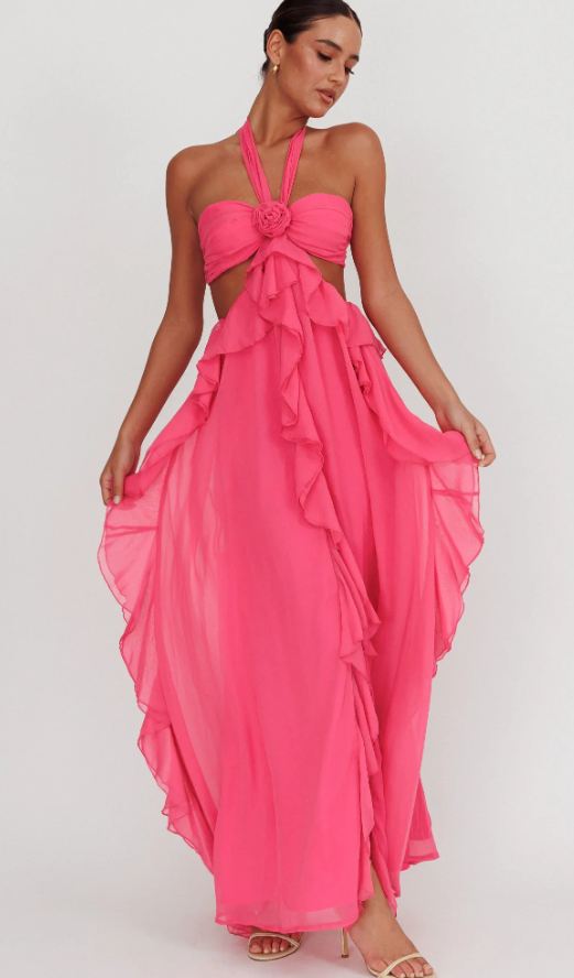 Santiago Cut-Out Ruffle Maxi Dress White