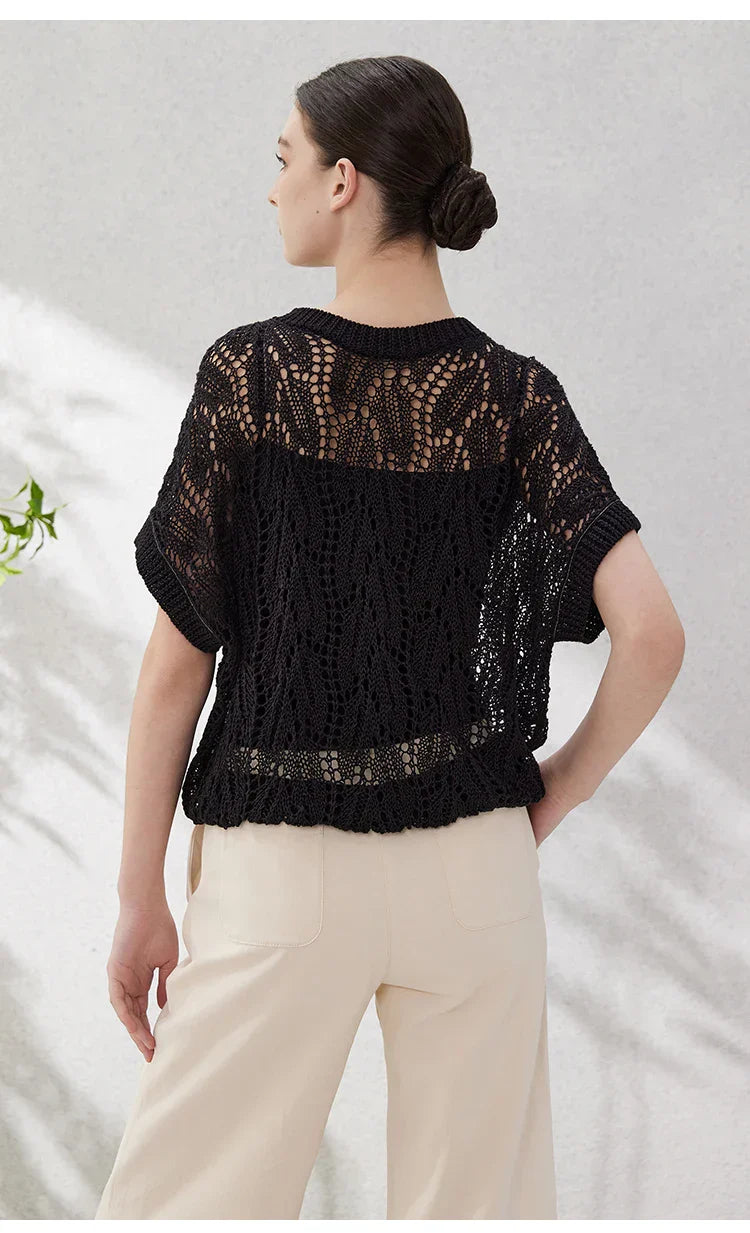 Geneive Hollow-out Linen Top