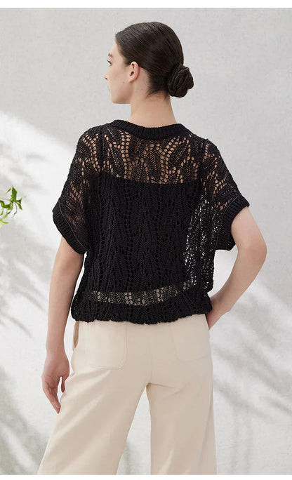 Geneive Hollow-out Linen Top
