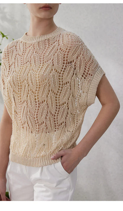 Geneive Hollow-out Linen Top
