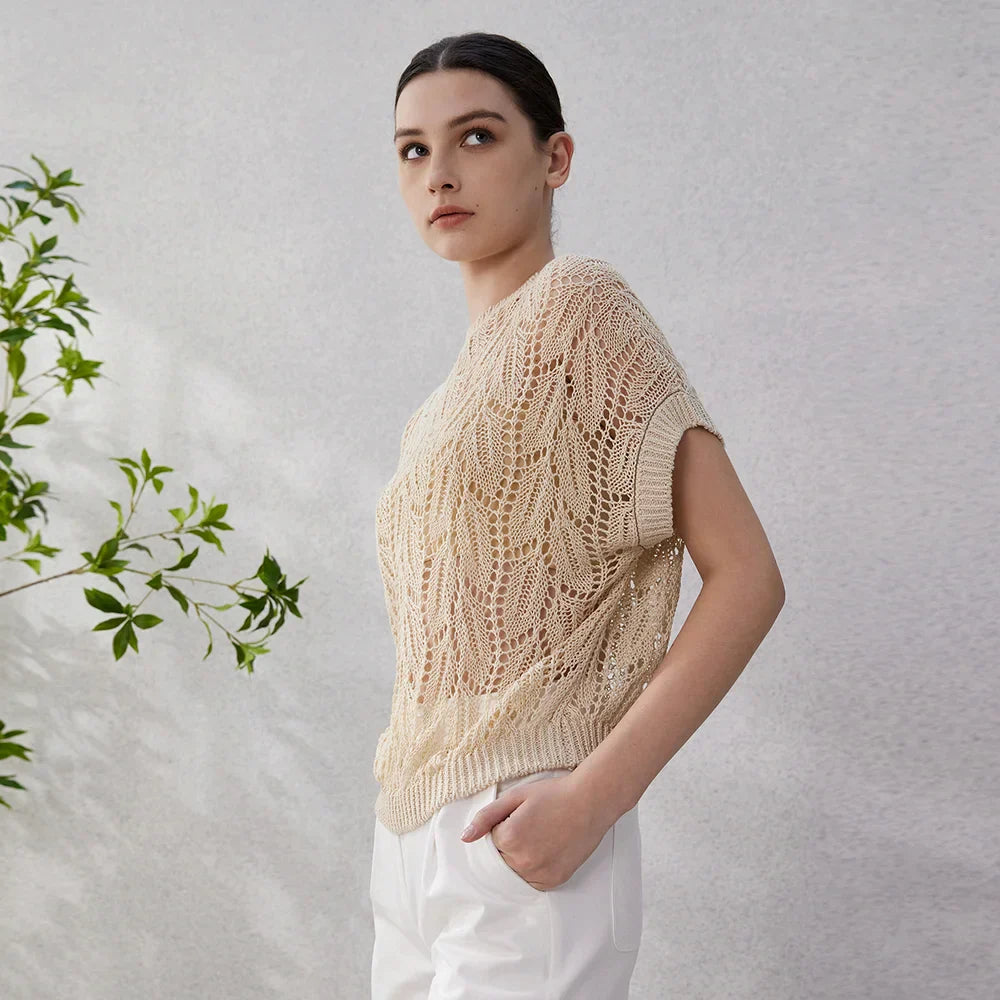 Geneive Hollow-out Linen Top