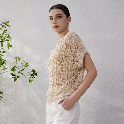 Geneive Hollow-out Linen Top