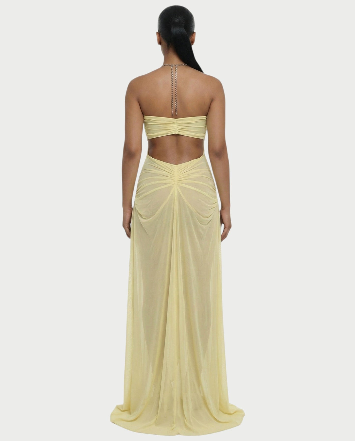 ALUMA Crystal Chain Sheer Flow Maxi Dress