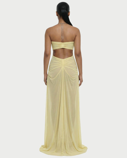 ALUMA Crystal Chain Sheer Flow Maxi Dress