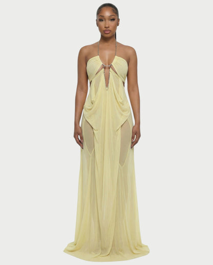 ALUMA Crystal Chain Sheer Flow Maxi Dress