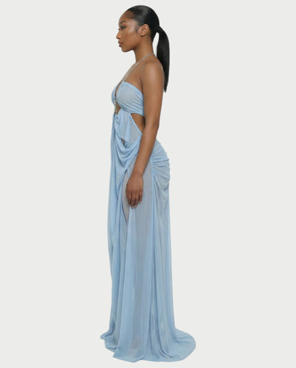 ALUMA Crystal Chain Sheer Flow Maxi Dress