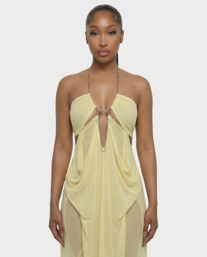 ALUMA Crystal Chain Sheer Flow Maxi Dress