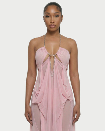 ALUMA Crystal Chain Sheer Flow Maxi Dress