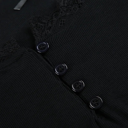 Lace Trim Button Top