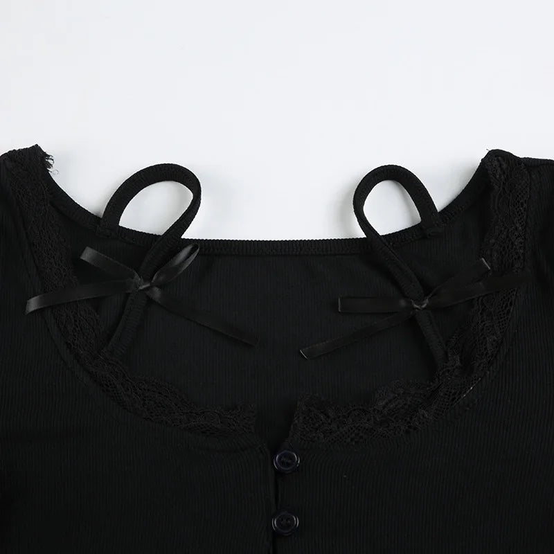 Lace Trim Button Top