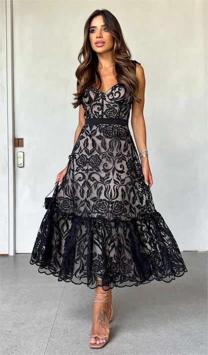 DivaElla™- Embroidered Sling Backless Dress
