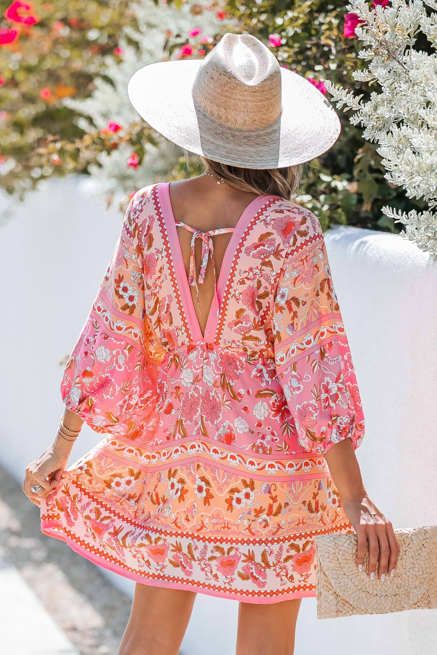 Sienna | Floral Paisley Drawstring Mini Dress - S