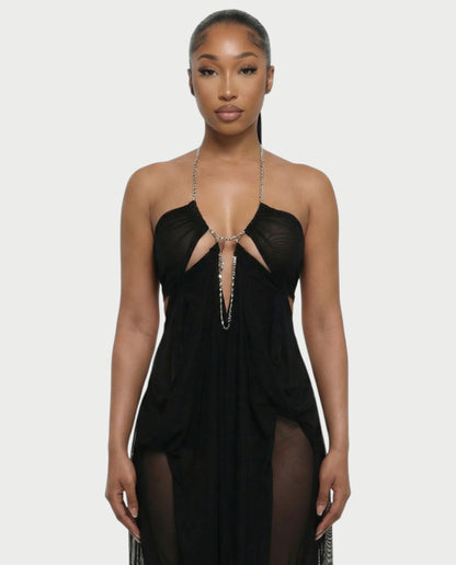 ALUMA Crystal Chain Sheer Flow Maxi Dress