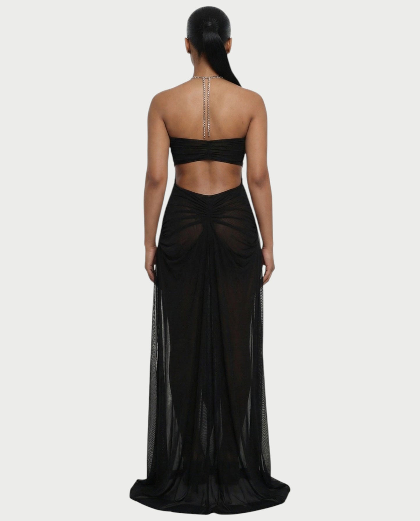 ALUMA Crystal Chain Sheer Flow Maxi Dress