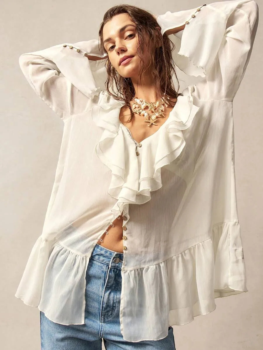 Luna | Ruffle Button Top