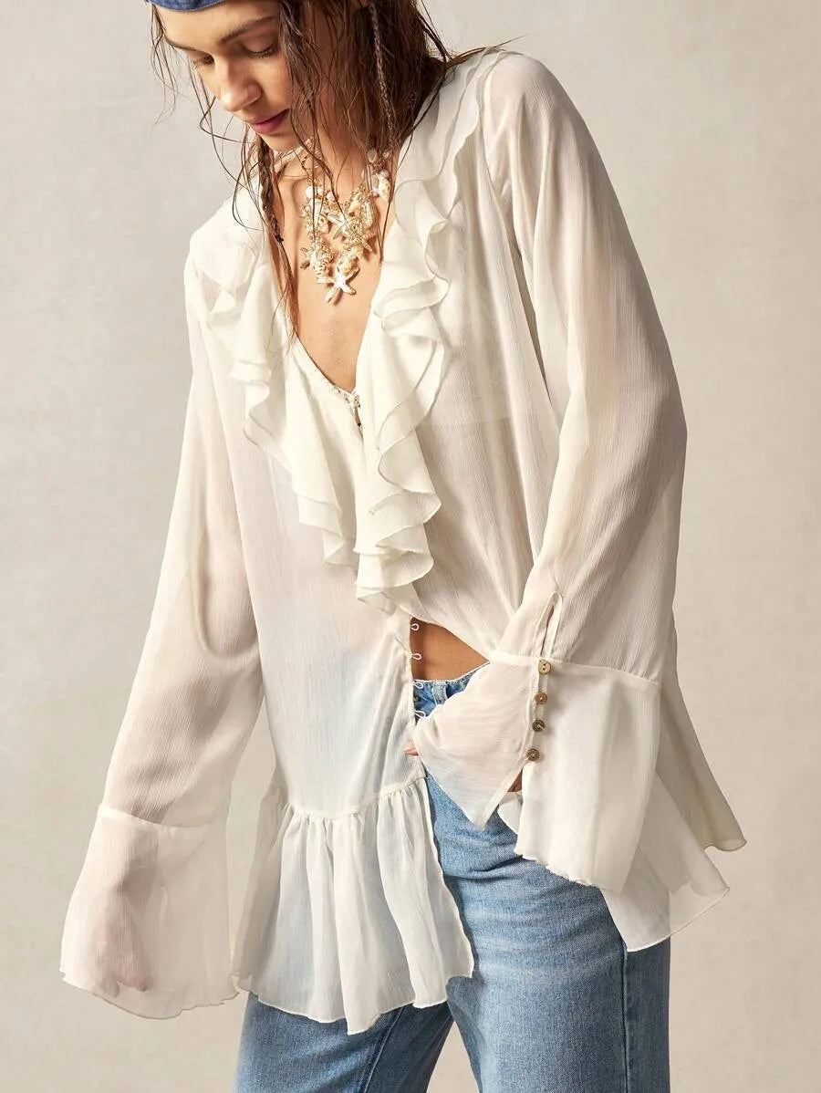 Luna | Ruffle Button Top