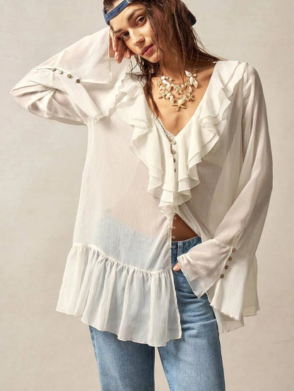 Luna | Ruffle Button Top