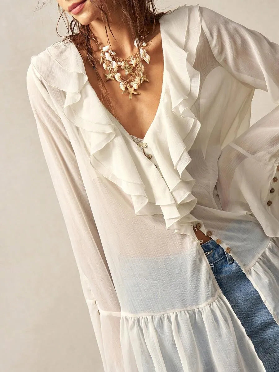 Luna | Ruffle Button Top
