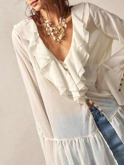Luna | Ruffle Button Top