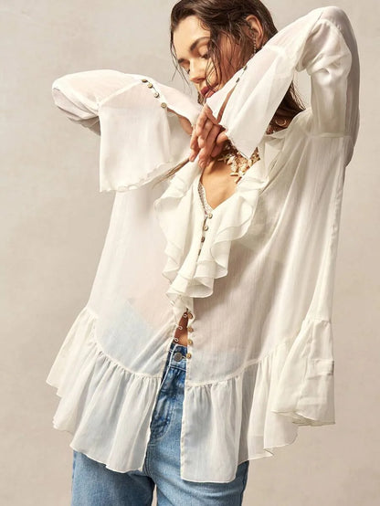 Luna | Ruffle Button Top