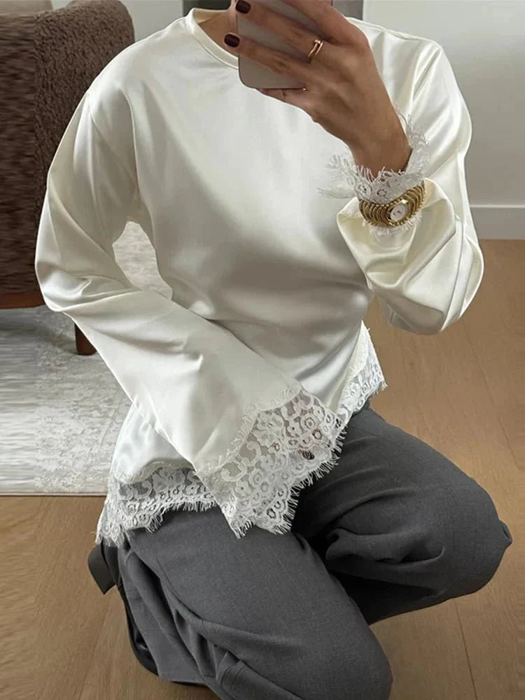 Serena Lace Satin Long Sleeve Top