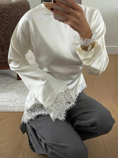 Serena Lace Satin Long Sleeve Top
