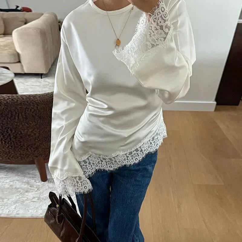 Serena Lace Satin Long Sleeve Top