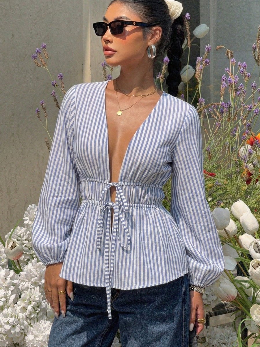Yelena Striped Tie-Front Blouse