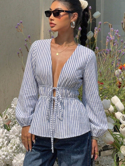 Yelena Striped Tie-Front Blouse