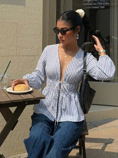 Yelena Striped Tie-Front Blouse